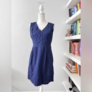 Diane Von Furstenberg DVF Navy Fumi Burst Lace Eyelet Shift Dress 8